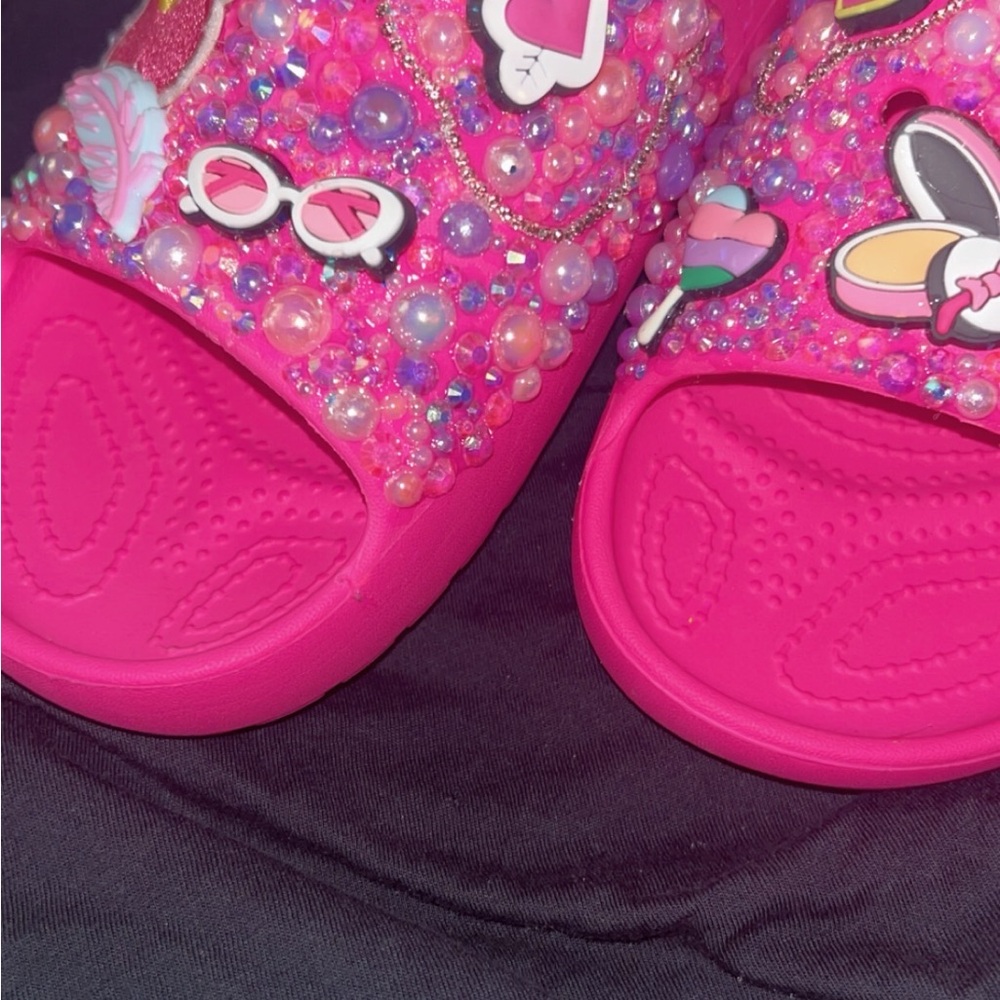 CROCS Pink Sandals with Glittery Butterfly Design custom crocs